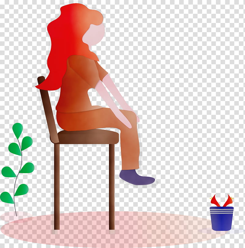 cartoon sitting furniture table, Modern Girl, Watercolor, Paint, Wet Ink, Cartoon transparent background PNG clipart