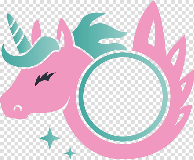 unicorn frame, Pink, Turquoise, Line, Circle transparent background PNG clipart