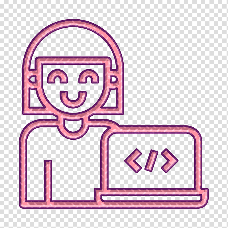 Developer icon Software Development icon Woman icon, Logo, Cartoon, Line, Symbol, Meter, Geometry transparent background PNG clipart