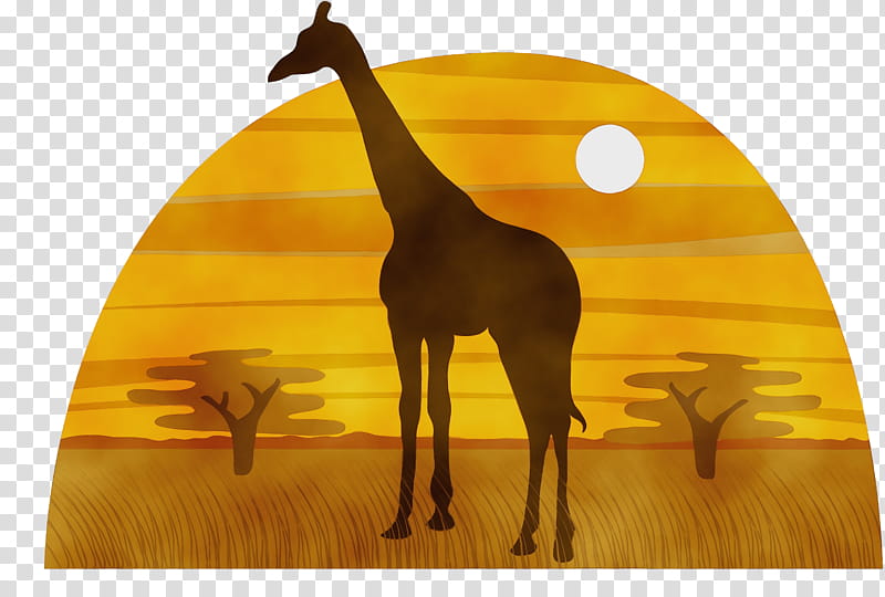 giraffe silhouette drawing, Watercolor, Paint, Wet Ink, Cartoon, Savanna, Black, Physical Fitness transparent background PNG clipart