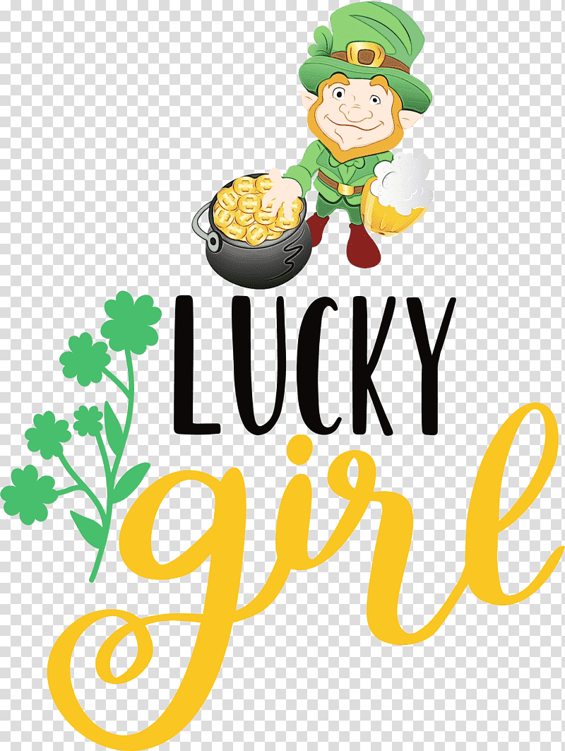 t-shirt clothing spreadshirt, Lucky Girl, Patricks Day, Saint Patrick, Watercolor, Paint, Wet Ink transparent background PNG clipart
