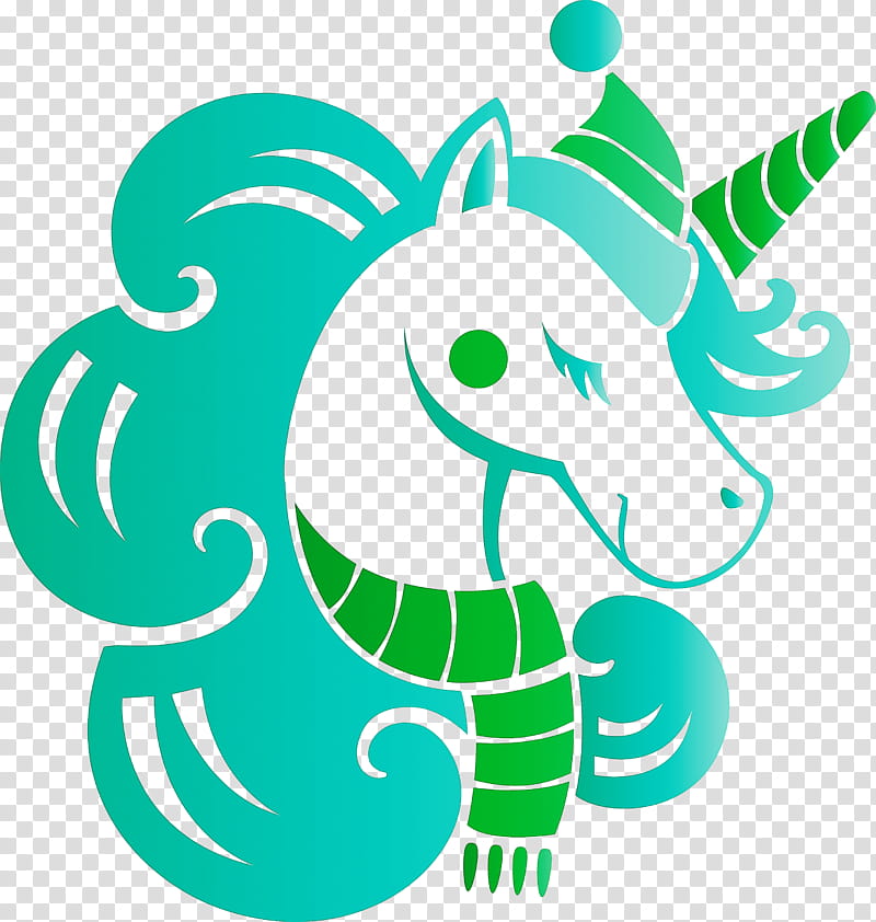 unicorn Christmas Unicorn, Green, Line Art, Animal Figure, Sticker transparent background PNG clipart
