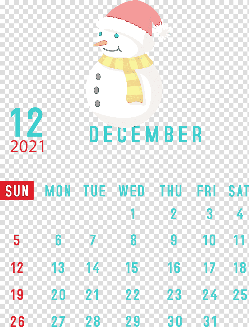 October, December 2021 Printable Calendar, December 2021 Calendar, Watercolor, Paint, Wet Ink, Calendar System transparent background PNG clipart