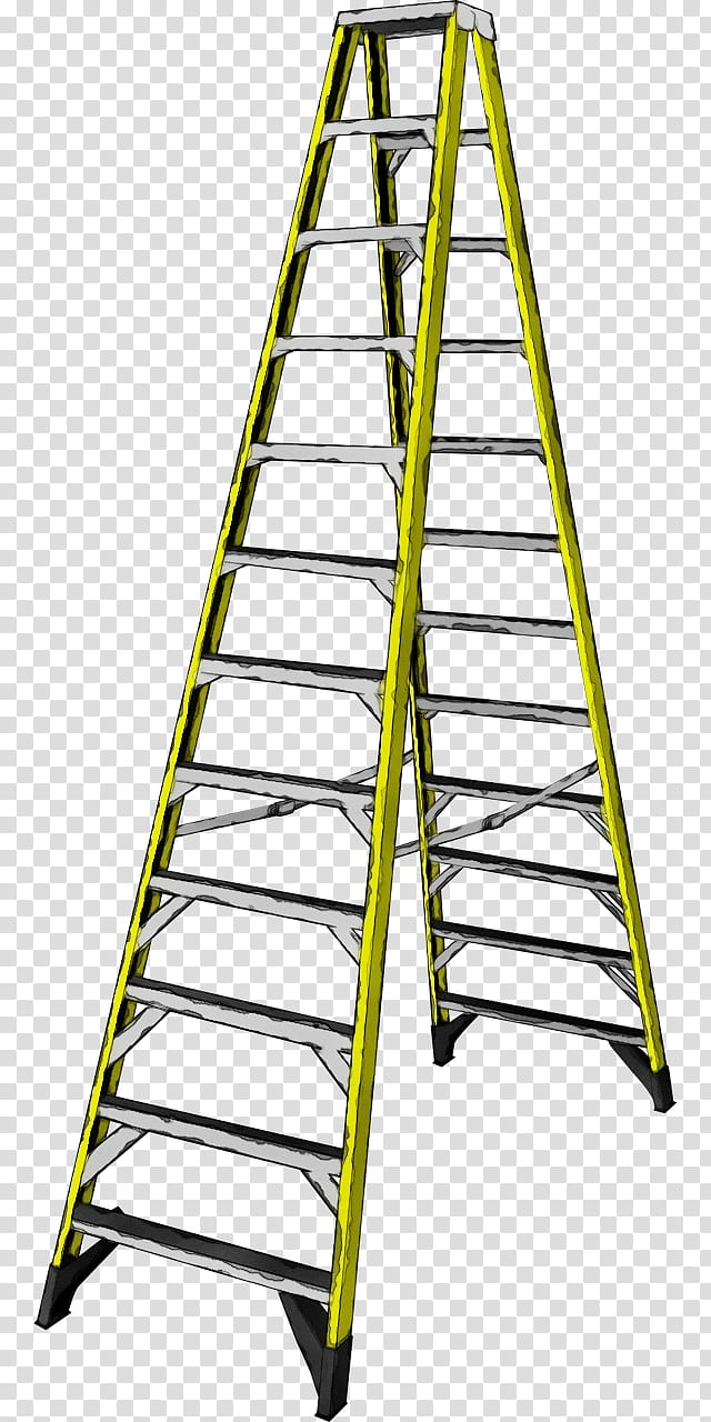 ladder yellow line stairs tool, Watercolor, Paint, Wet Ink transparent background PNG clipart