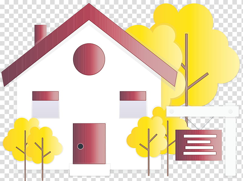 line yellow house sign, Home For Sale, Watercolor, Paint, Wet Ink transparent background PNG clipart
