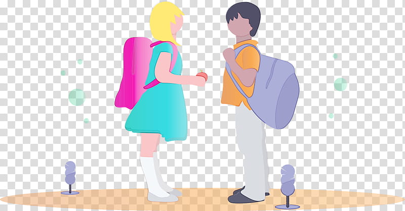 cartoon standing conversation interaction gesture, Back To School, Student, Boy, Girl, Watercolor, Paint, Wet Ink transparent background PNG clipart