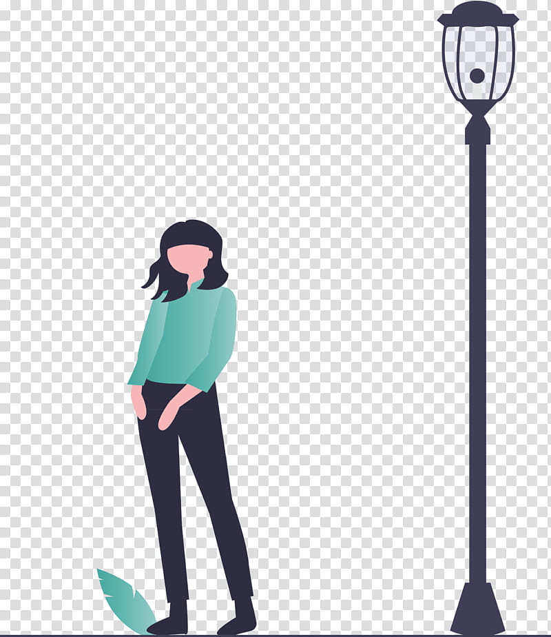 modern girl, Standing, Street Light, Green, Light Fixture transparent background PNG clipart