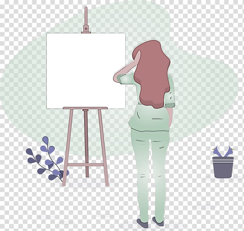 girl art, Standing, Cartoon, Table, Easel, Furniture transparent background PNG clipart