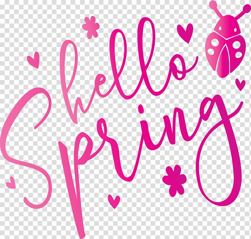 hello spring spring, Spring
, Pink, Text, Magenta, Heart transparent background PNG clipart