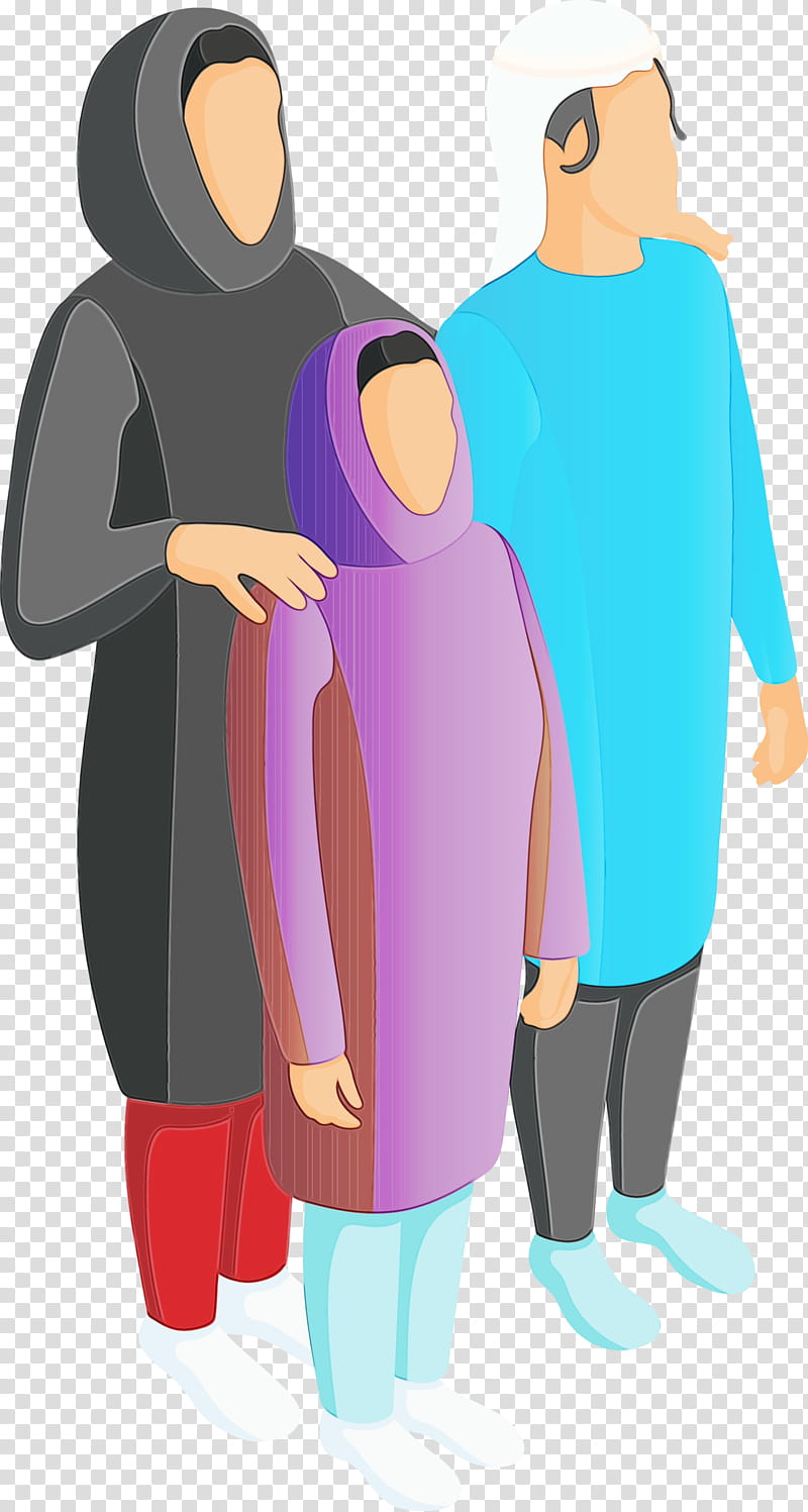 clothing standing cartoon costume outerwear, Arabic Family, Arab People, Arabs, Watercolor, Paint, Wet Ink, Sleeve transparent background PNG clipart