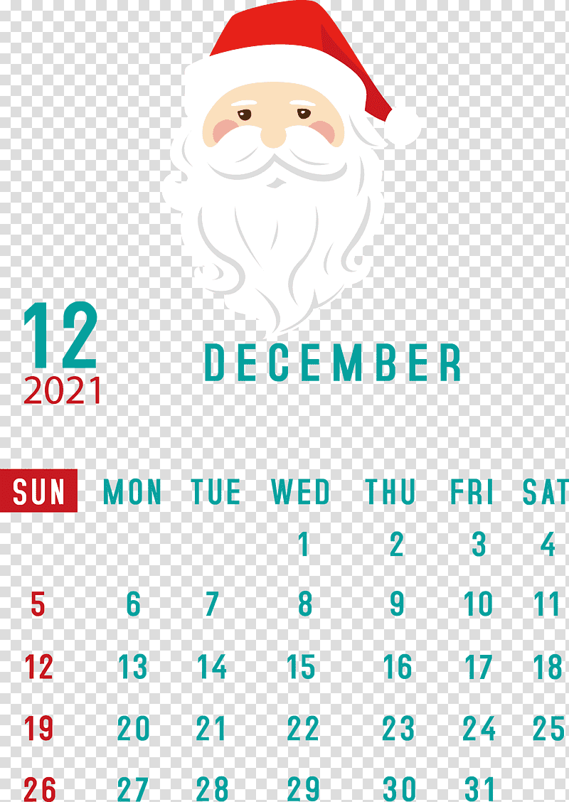 December 2021 Printable Calendar December 2021 Calendar, Christmas Day, Santa Clausm, Line, Meter, Calendar System, Android transparent background PNG clipart