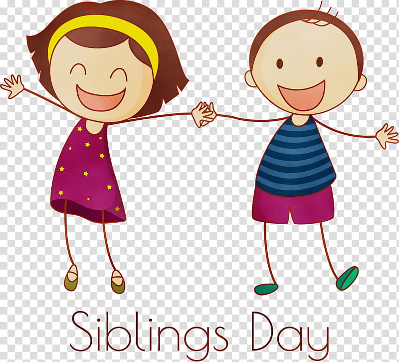 cartoon happy sharing cheek friendship, Happy Siblings Day, Watercolor, Paint, Wet Ink, Cartoon, Interaction, Smile transparent background PNG clipart