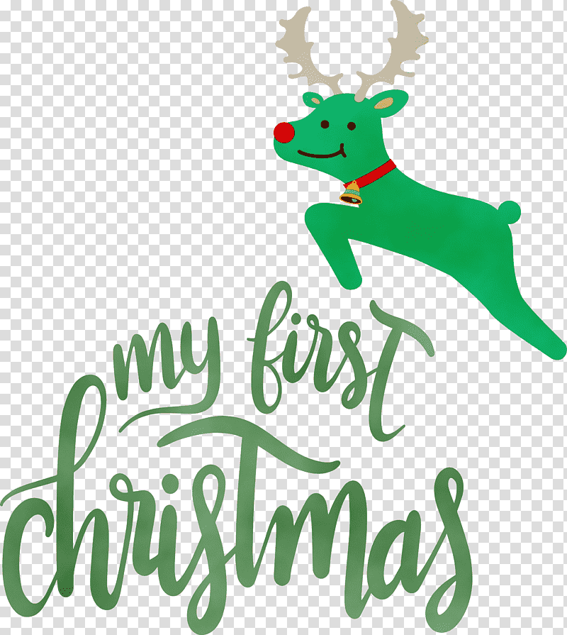 Christmas Day, My First Christmas, Watercolor, Paint, Wet Ink, Reindeer, Rudolph transparent background PNG clipart