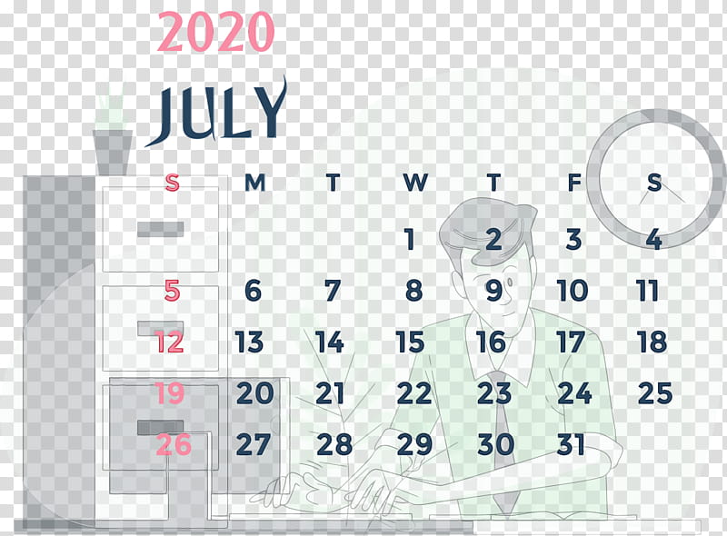 New Year, July 2020 Printable Calendar, July 2020 Calendar, Watercolor, Paint, Wet Ink, Calendar System, January transparent background PNG clipart