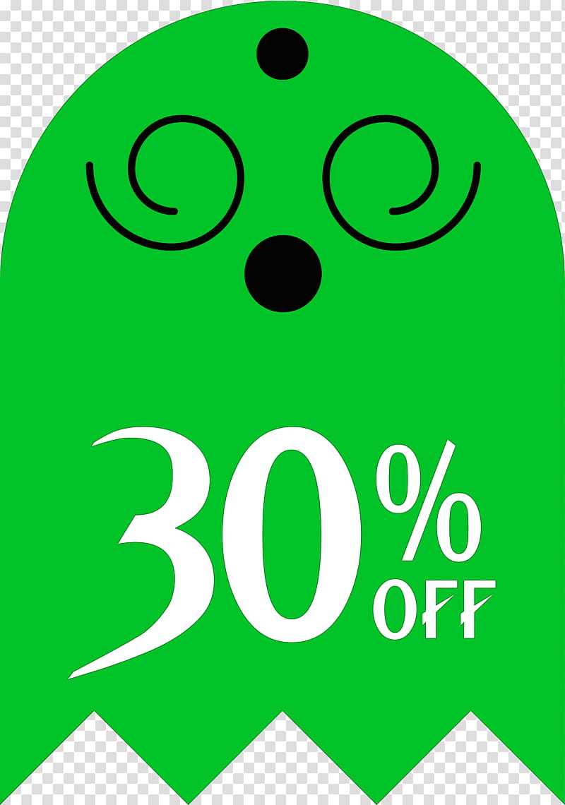 Halloween Discount 30% Off, 30 Off, Logo, Smiley, Leaf, Green, Meter, Area transparent background PNG clipart