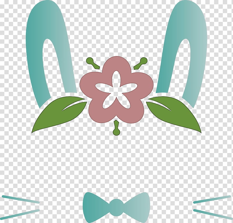 easter bunny easter day cute rabbit, Green, Leaf, Ribbon, Logo, Plant transparent background PNG clipart