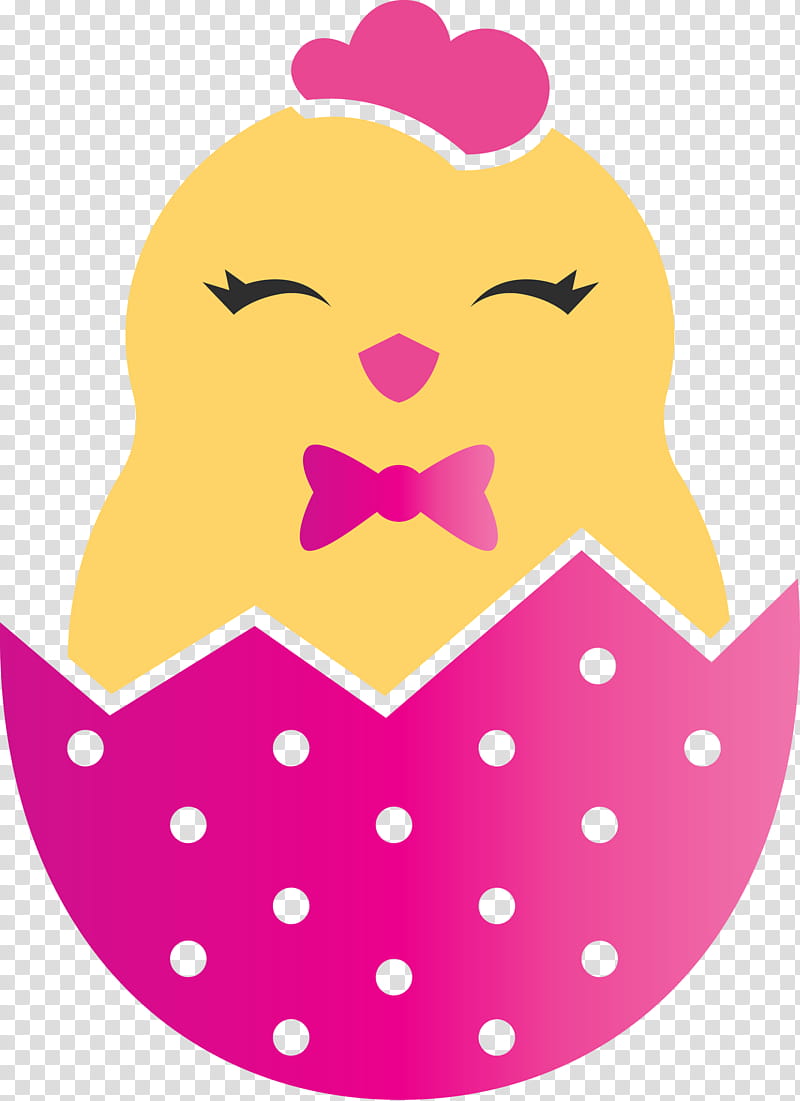 chick in eggshell easter day adorable chick, Pink, Cartoon, Polka Dot, Heart, Magenta, Moustache, Smile transparent background PNG clipart