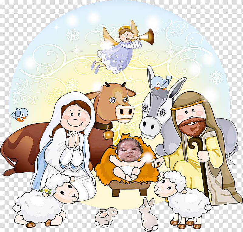 cartoon nativity scene animal figure sharing interior design, Cartoon transparent background PNG clipart