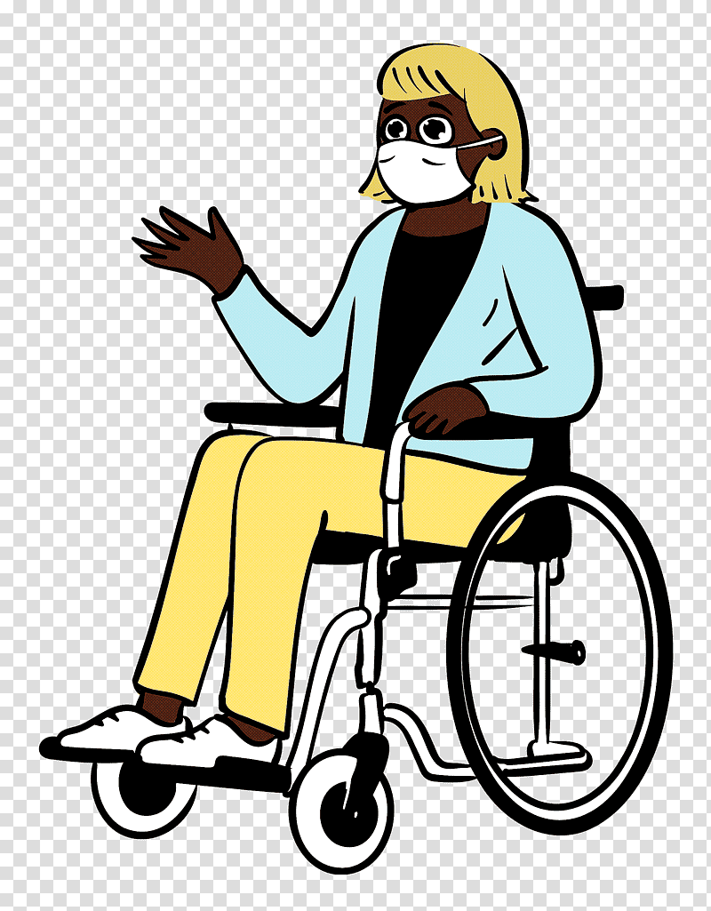 Woman Wheelchair Medical Mask, Sitting, Headgear, Meter, Profession, Line, Behavior transparent background PNG clipart