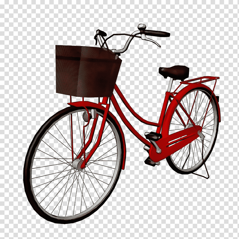 bicycle bicycle wheel bicycle pedal bicycle frame road bicycle, red city bicycle with brown cardboard box, Watercolor, Paint, Wet Ink, Racing Bicycle, Critical Cycles, Bicycle Basket transparent background PNG clipart