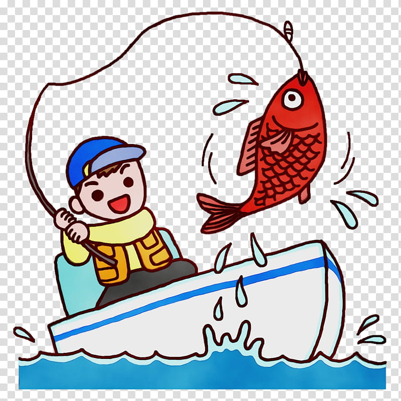 cartoon character fish area happiness, Summer
, Summer Cartoon, Watercolor, Paint, Wet Ink, Line, Beak transparent background PNG clipart