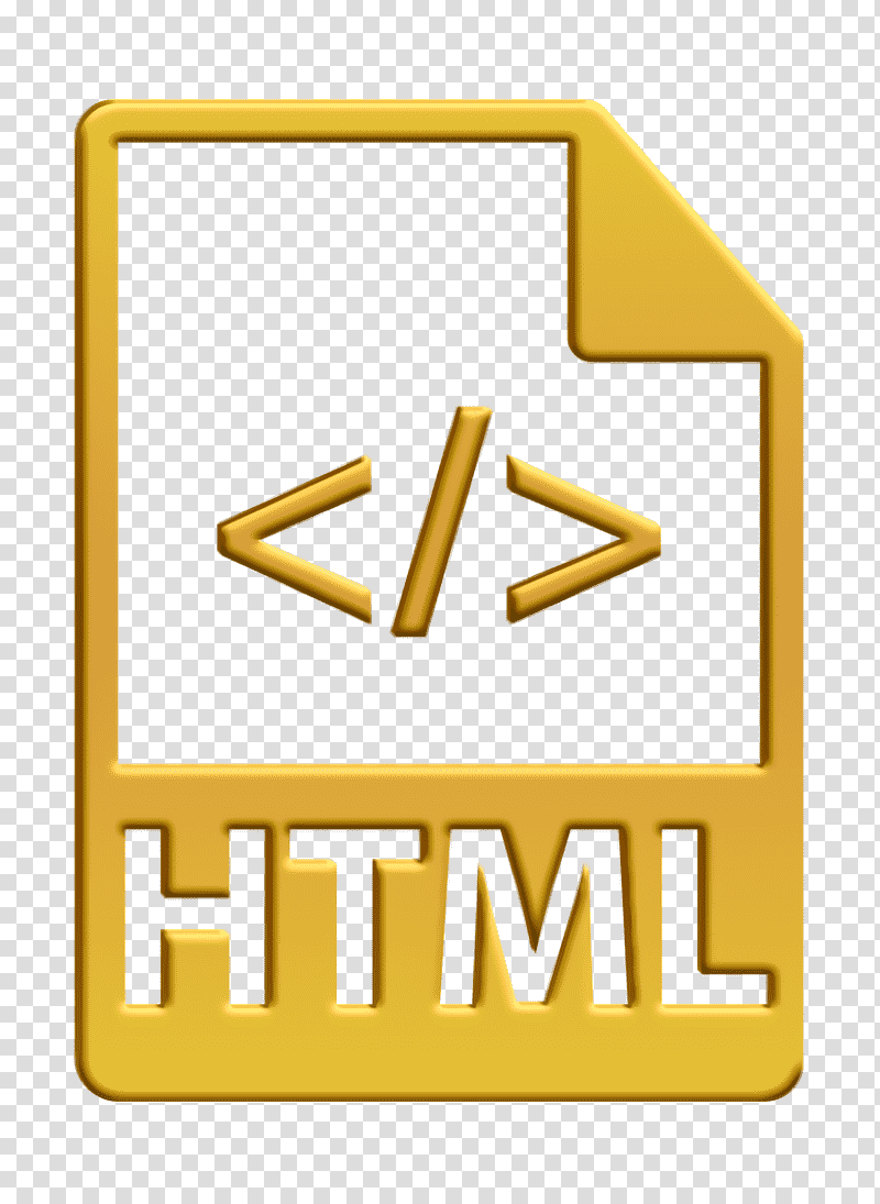 File Formats Icons icon HTML file with code symbol icon Html icon, Interface Icon, Line, Triangle, Sign, Meter, Yellow transparent background PNG clipart