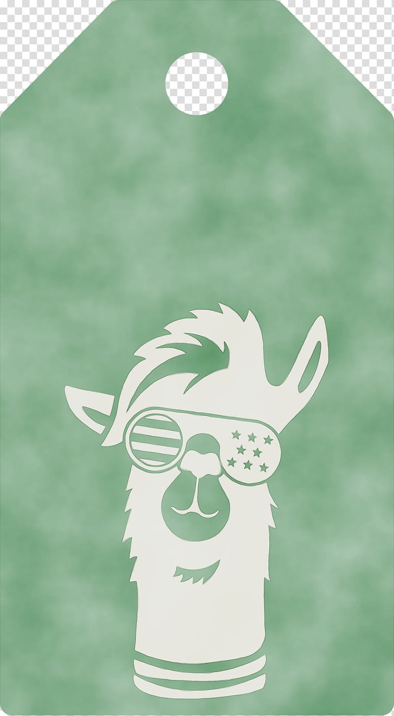 Glasses, Alpaca Tag, Watercolor, Paint, Wet Ink, Cartoon, Green transparent background PNG clipart