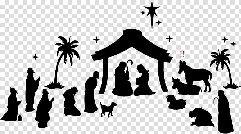 people nativity scene silhouette tree font, Blackandwhite transparent background PNG clipart