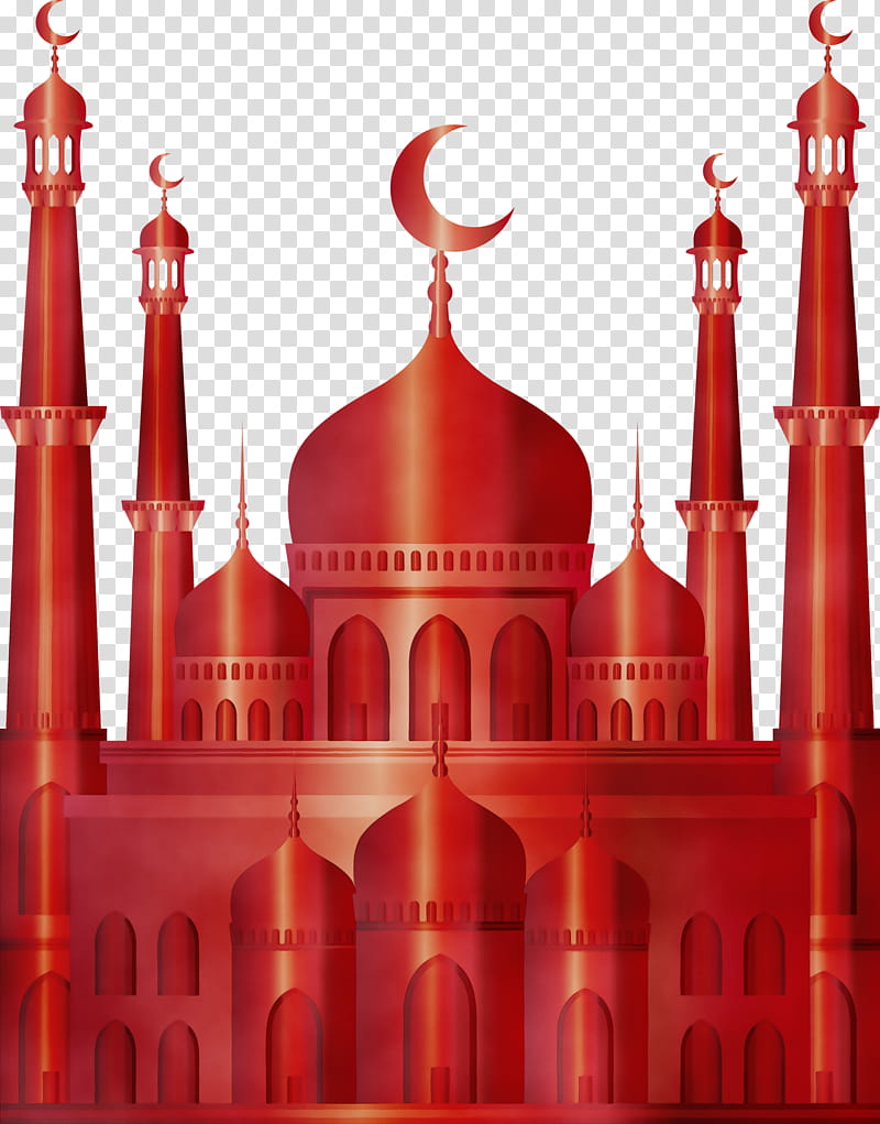 Mosque, Ramadan Kareem, Watercolor, Paint, Wet Ink, Red, Landmark, Place Of Worship transparent background PNG clipart