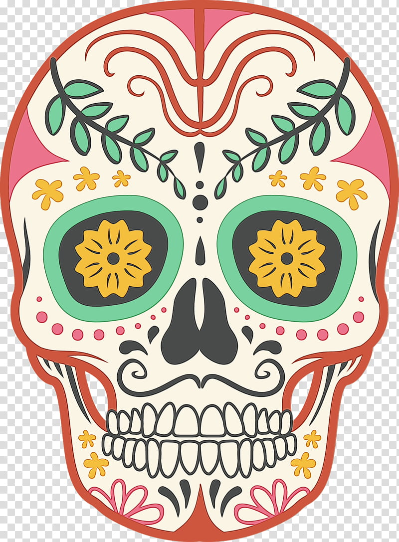 Skull art, Mexico Element, Watercolor, Paint, Wet Ink, Calavera, Day Of The Dead, Mexican Cuisine transparent background PNG clipart