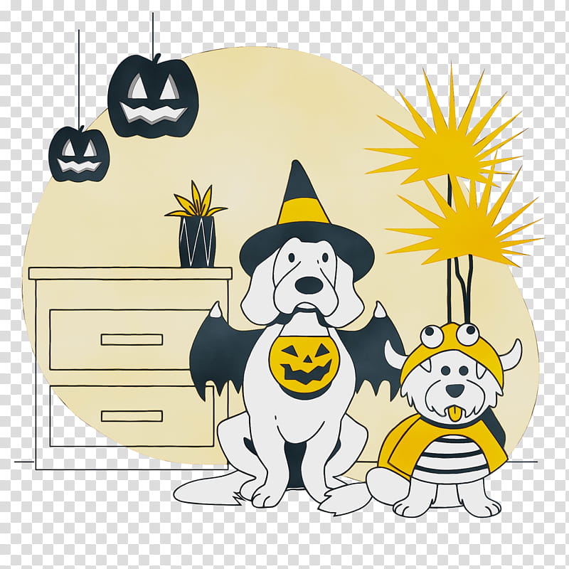 dog puppy cartoon yellow flower, Halloween , Watercolor, Paint, Wet Ink, Science, Biology transparent background PNG clipart