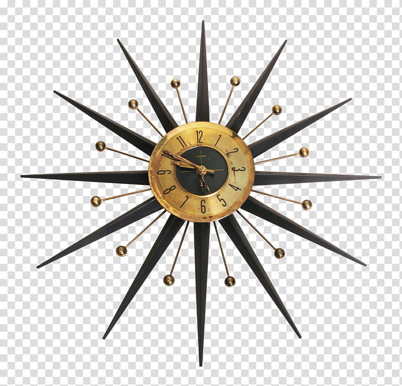 Gold Star, Clock, Midcentury Modern, Westclox, Retro Style, Antique, Sunburst, Alarm Clocks transparent background PNG clipart