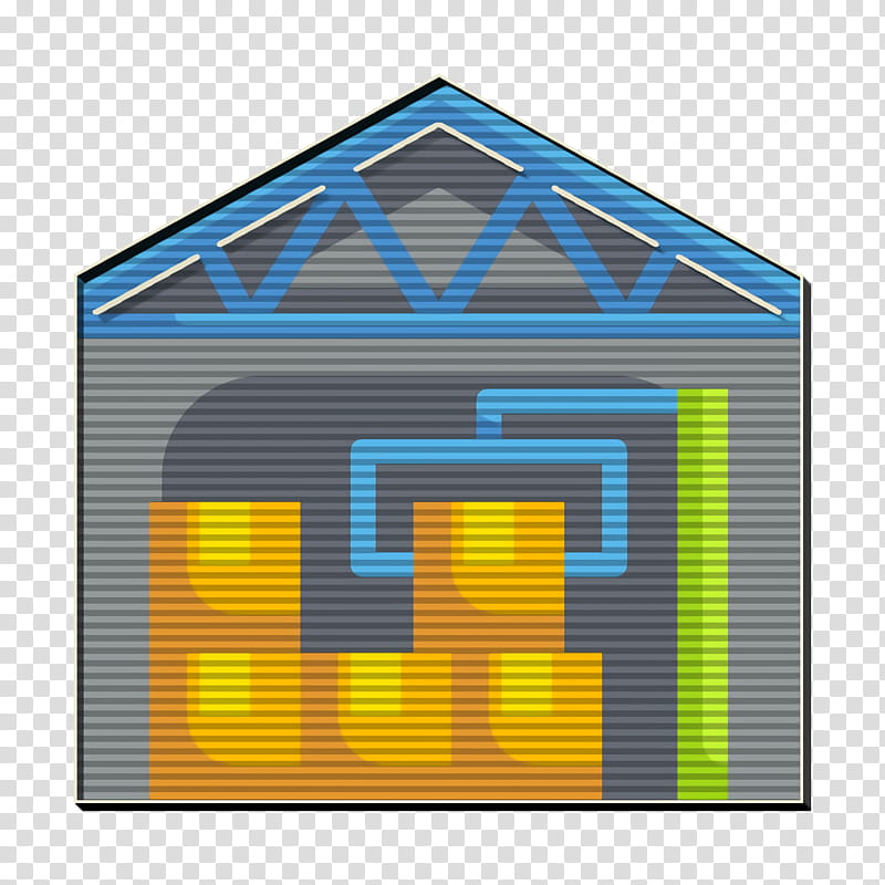 Warehouse icon Building icon Shipping and delivery icon, Yellow, Real Estate, Line, Home, Shed, Roof transparent background PNG clipart