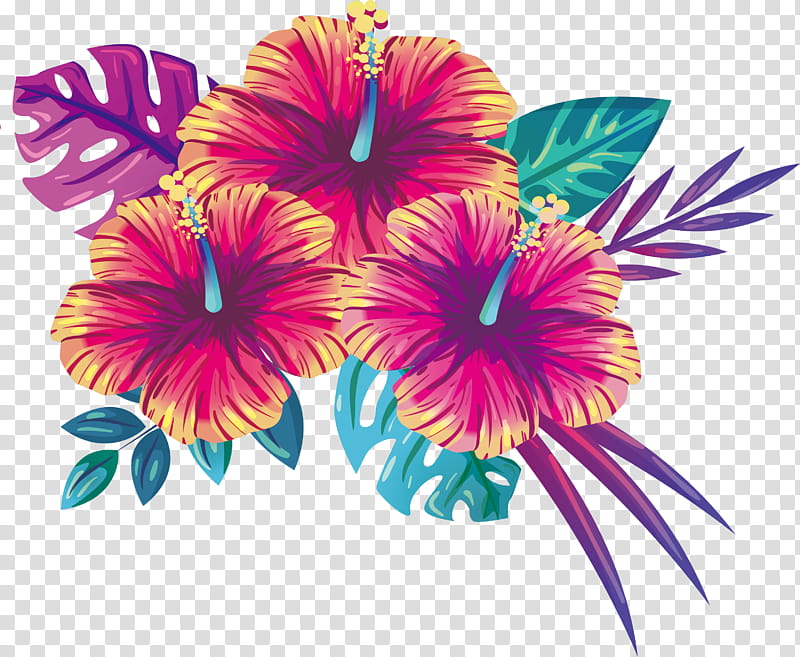 Floral design, Flower, Magenta, Hibiscus, Violet, Purple, Cartoon, Cut Flowers transparent background PNG clipart