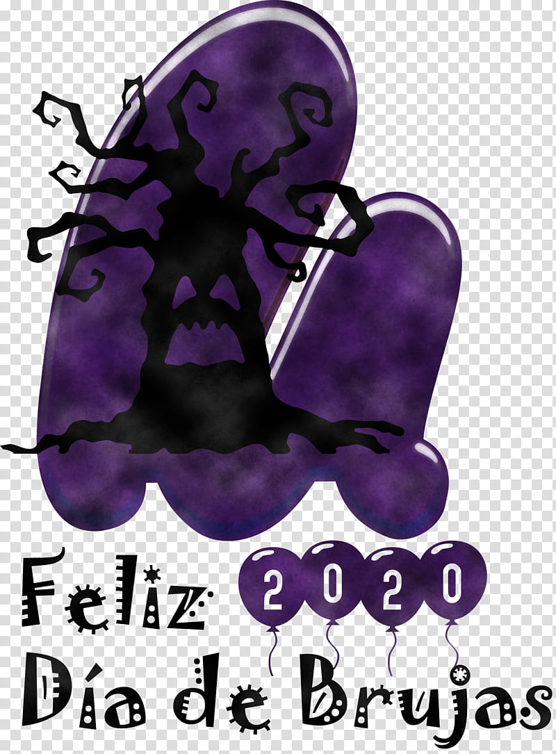 Feliz Día de Brujas Happy Halloween, Meter, Purple transparent background PNG clipart