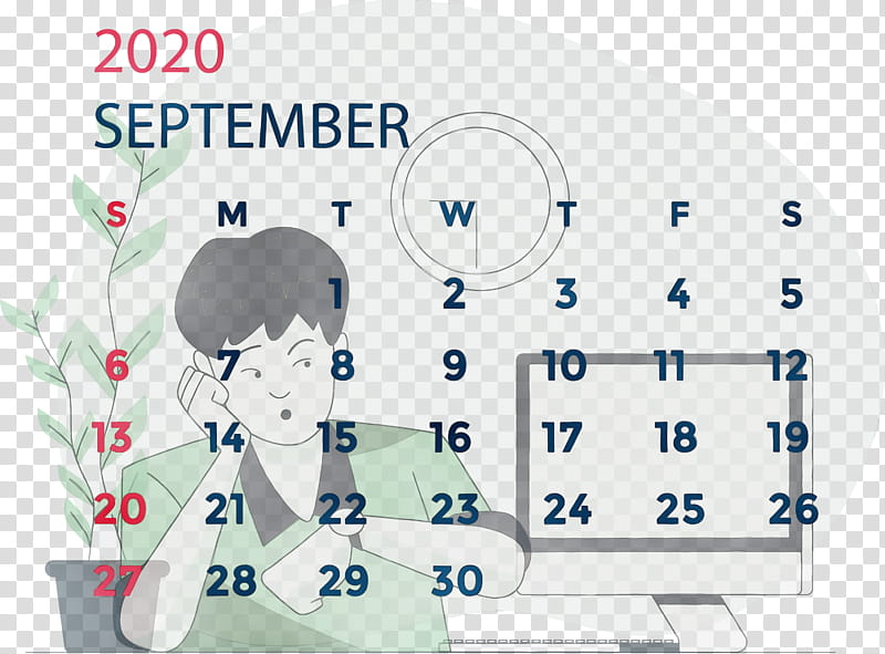 font cartoon area meter, September 2020 Calendar, September 2020 Printable Calendar, Watercolor, Paint, Wet Ink transparent background PNG clipart