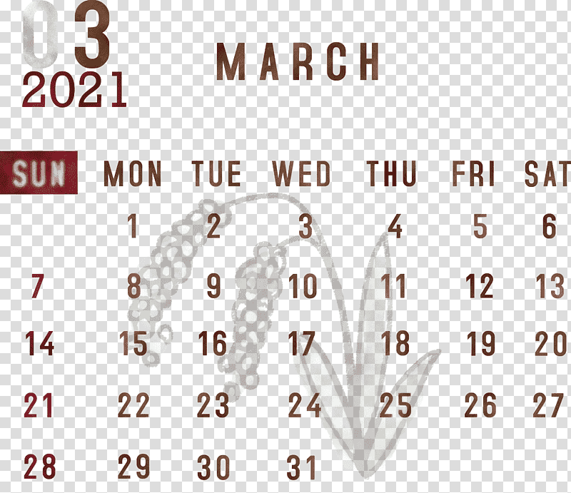 March 2021 Printable Calendar March 2021 Calendar 2021 Calendar, March Calendar, Line, Meter, Number, Jewellery, Human Body transparent background PNG clipart