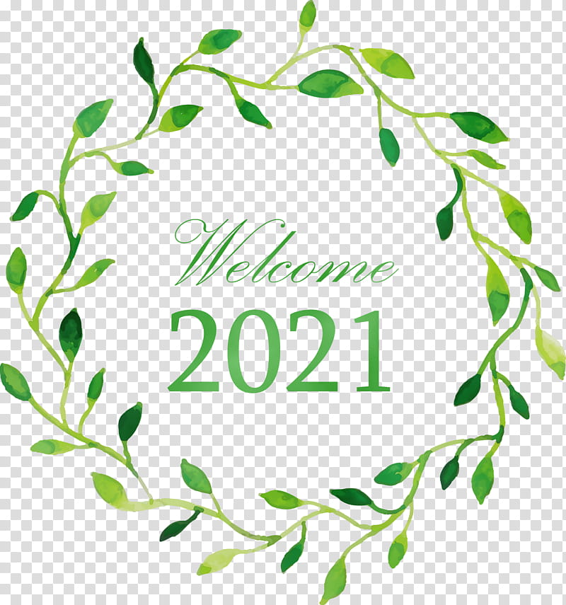 plant stem leaf flower green meter, Happy New Year 2021, Welcome 2021, Hello 2021, Watercolor, Paint, Wet Ink, Fruit transparent background PNG clipart