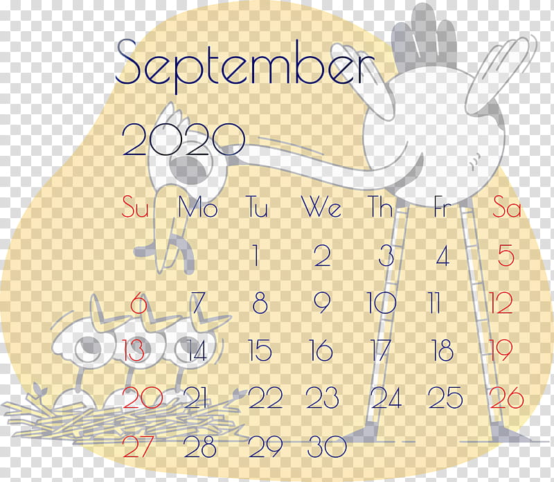 September 2020 Printable Calendar September 2020 Calendar Printable September 2020 Calendar, Paper, Hare, Character, Birds, Yellow, Text, Line transparent background PNG clipart