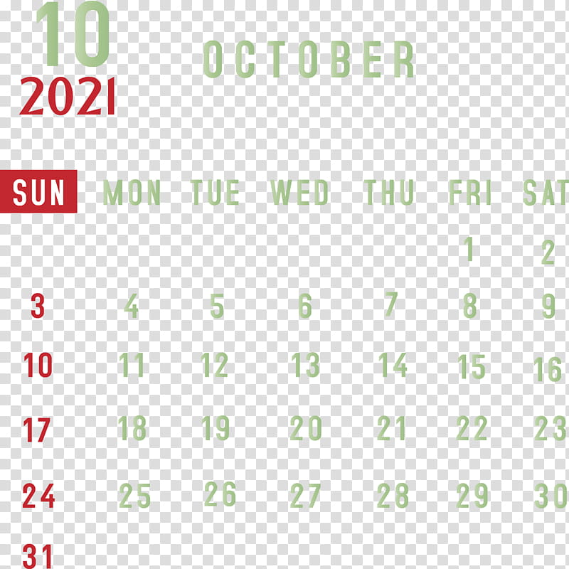 October 2021 Printable Calendar 2021 monthly calendar Printable 2021 Monthly Calendar Template, Angle, Line, Point, Meter, Green, Area transparent background PNG clipart