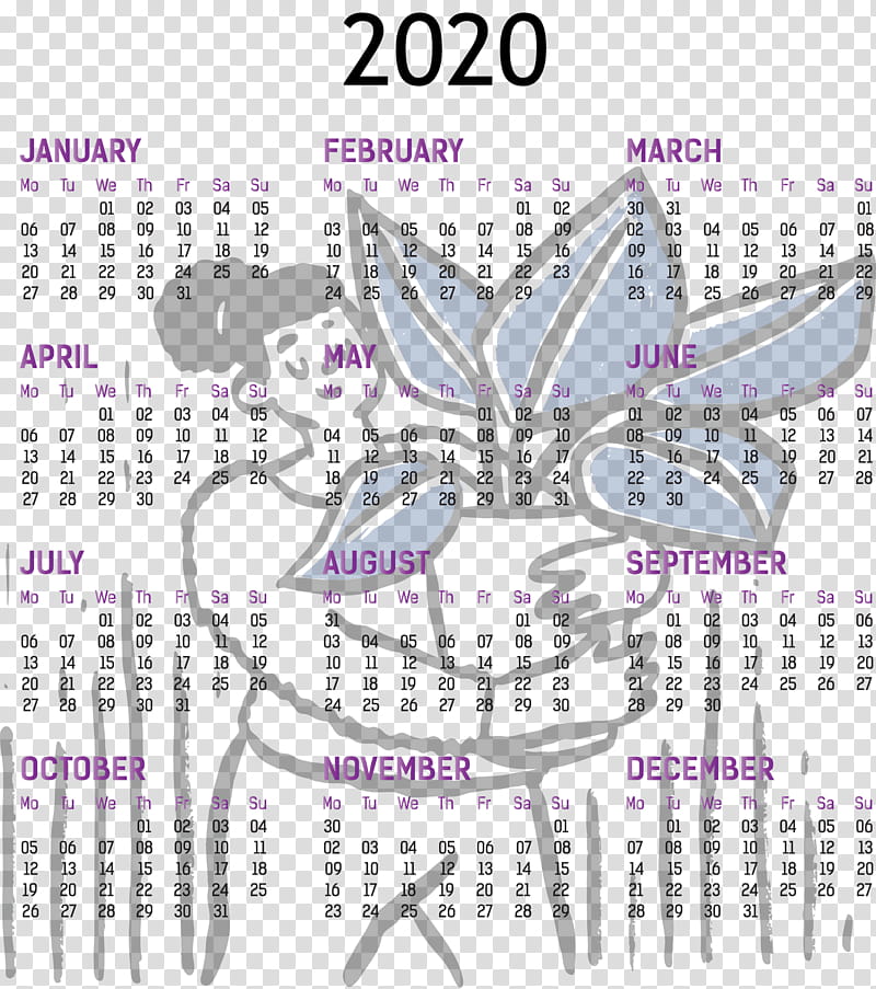 2020 yearly calendar Printable 2020 Yearly Calendar Template Full Year Calendar 2020, Purple, Line, Meter transparent background PNG clipart