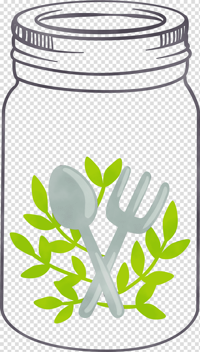 line art food storage containers leaf green tree, Mason Jar, Watercolor, Paint, Wet Ink, Mathematics, Science transparent background PNG clipart