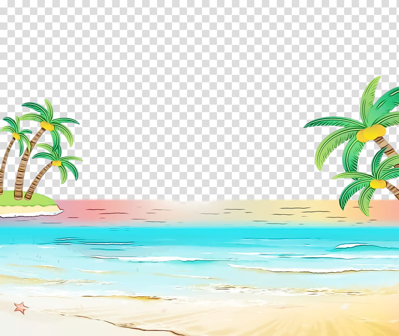 Palm trees, Watercolor, Paint, Wet Ink, Caribbean, Tropics, Sea, Computer transparent background PNG clipart