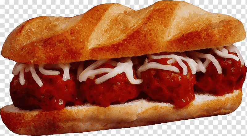 junk food meatball submarine sandwich bocadillo slider, Watercolor, Paint, Wet Ink, Finger Food, Breakfast Sandwich, Hors Doeuvre transparent background PNG clipart