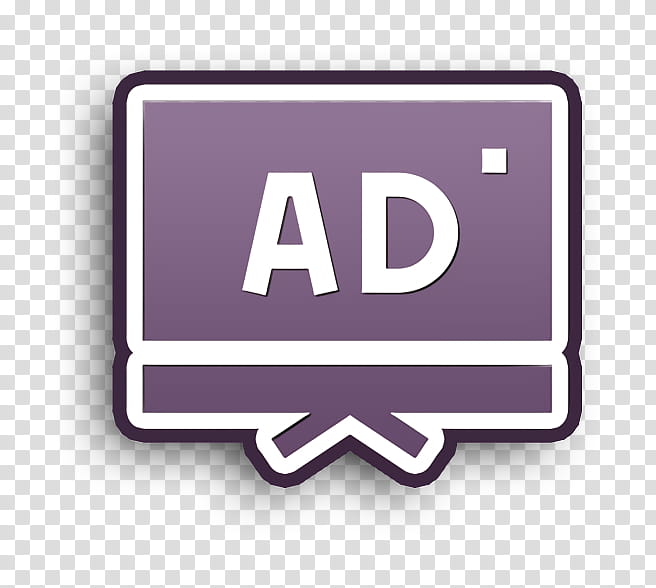 Tv icon Advertisement icon Ad icon, Text, Violet, Logo, Purple, Label, Material Property, Sign transparent background PNG clipart