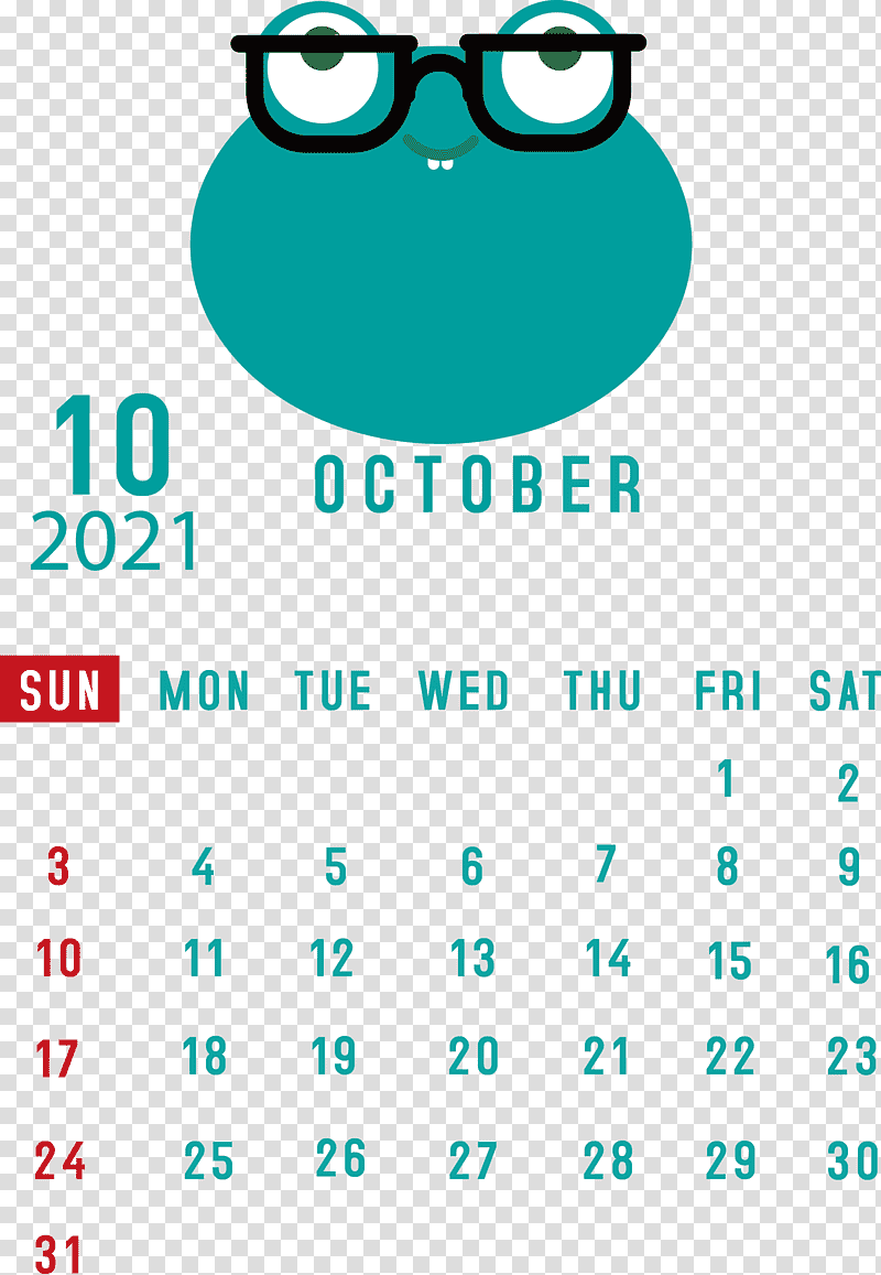 October 2021 Printable Calendar October 2021 Calendar, Logo, Aqua M, Eyewear, Meter, Calendar System, Biology transparent background PNG clipart