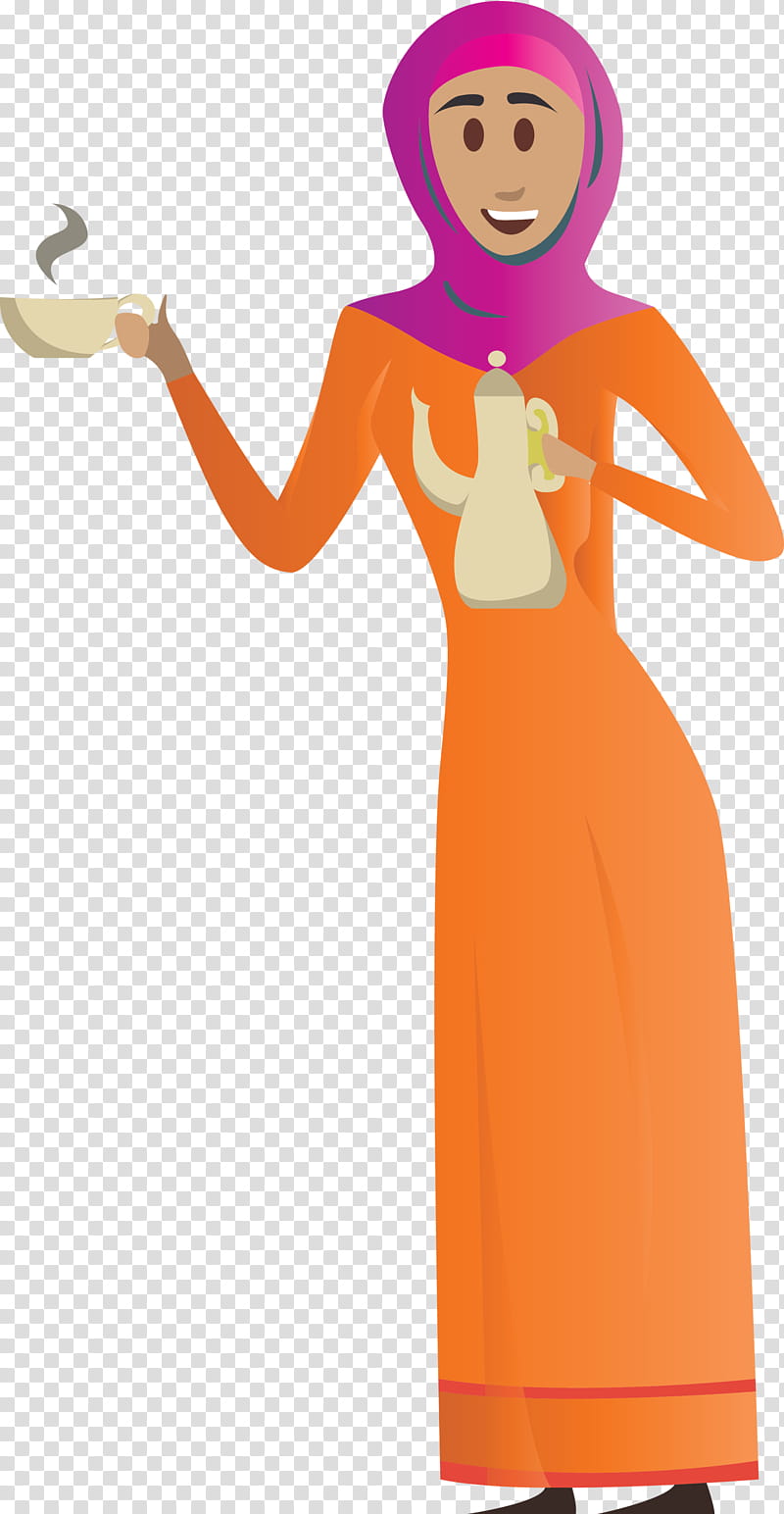 Arabic Woman Arabic Girl, Orange, Cartoon, Dress, Finger, Costume, Gown, Style transparent background PNG clipart