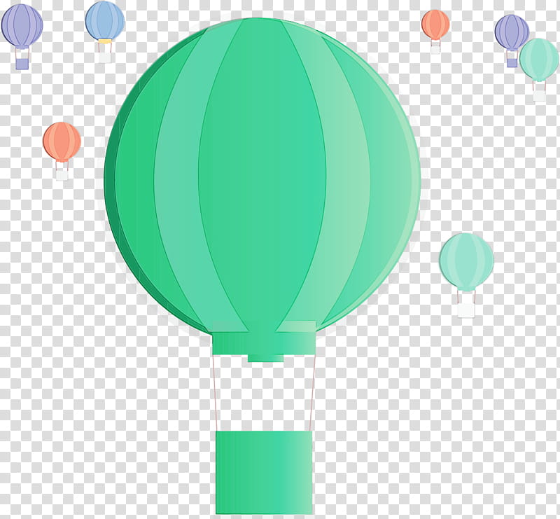 Hot air balloon, Floating, Watercolor, Paint, Wet Ink, Green, Turquoise, Vehicle transparent background PNG clipart