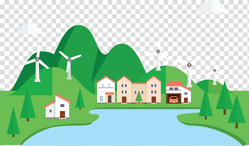 eco town, Green, Meter, Cartoon, Residential Area transparent background PNG clipart
