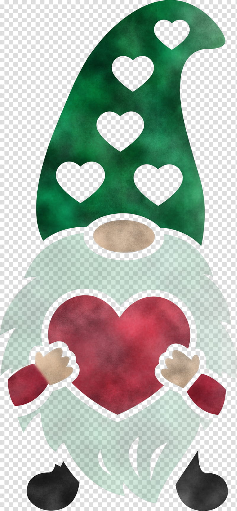 Gnome loving red heart, Green transparent background PNG clipart